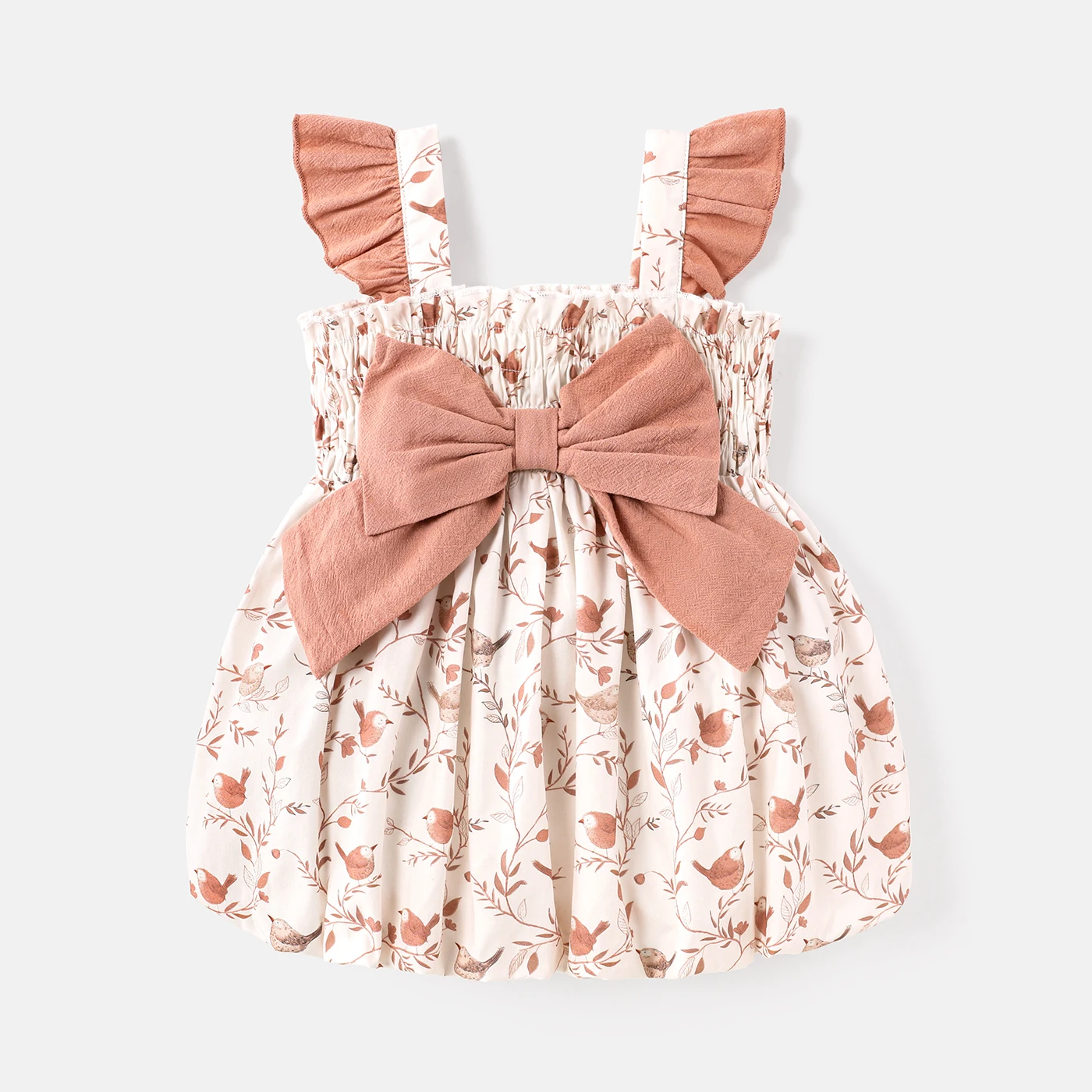 

PatPat Baby Girl 100% Cotton Contrast Ruffle Trim Bow Front Allover Print Dress