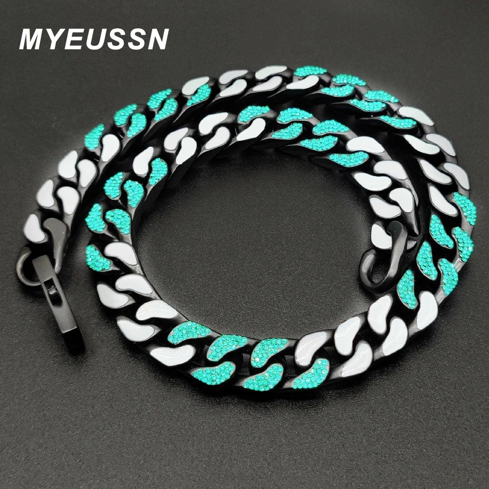 

2022 New Iced Out Chain Choker Necklace Men's Punk Multicolour Rhinestone Bracelet Gothic Quenched Green Cuban Necklace Jewelry