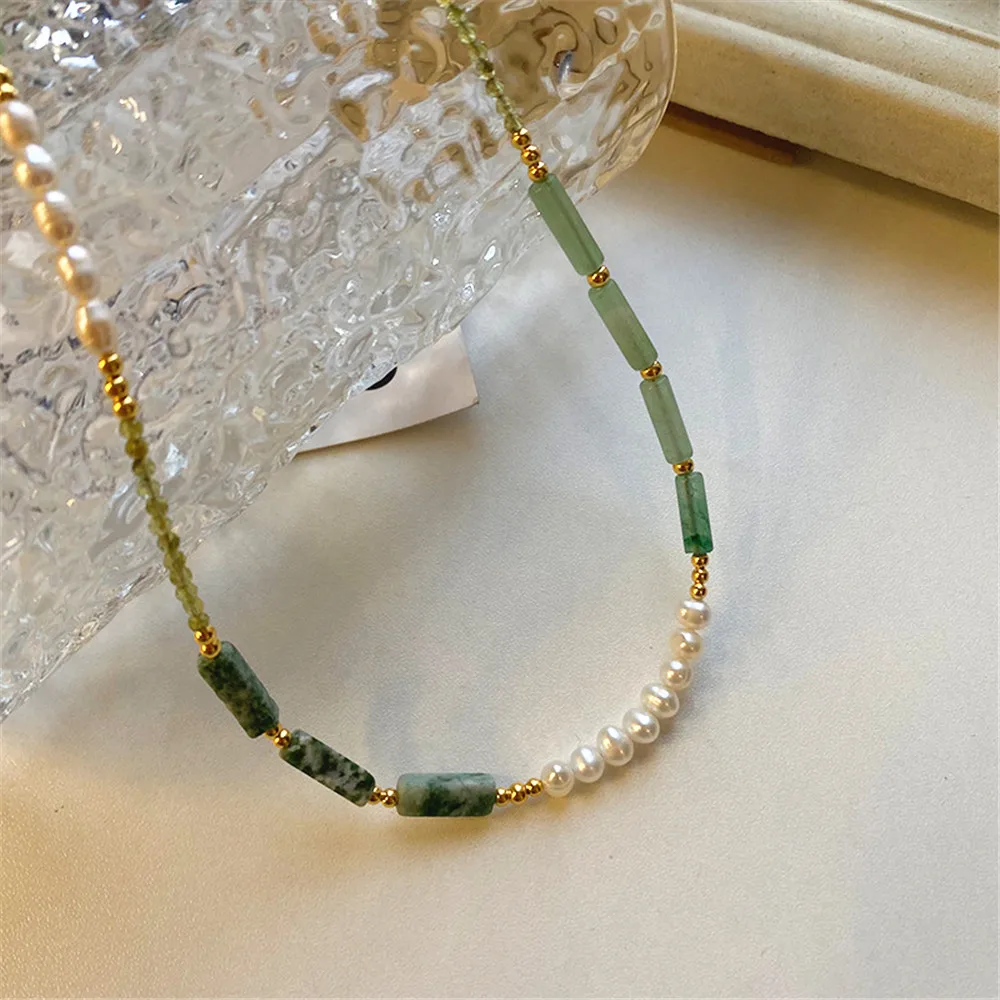 Ожерелье женское из натуральных жемчуга, нефрита ксюяня и перидота, серебро 925 пробы, винтажный национальный тренд, универсальное нишевое ожерелье для клавикулы.