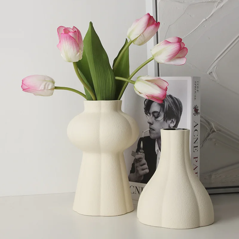 

Ins Wind Vase Decoration Living Room Flower Arrangement Home Decoration White Ceramic Hydroponic Table Vase Home Accessories