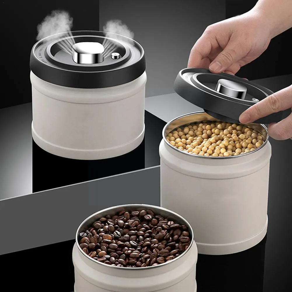 

Coffee Container Airtight Canister Steel Bean Vacuum Box Stainless Kitchen Coffee Cans Organizer Sealed Food Jar Storage