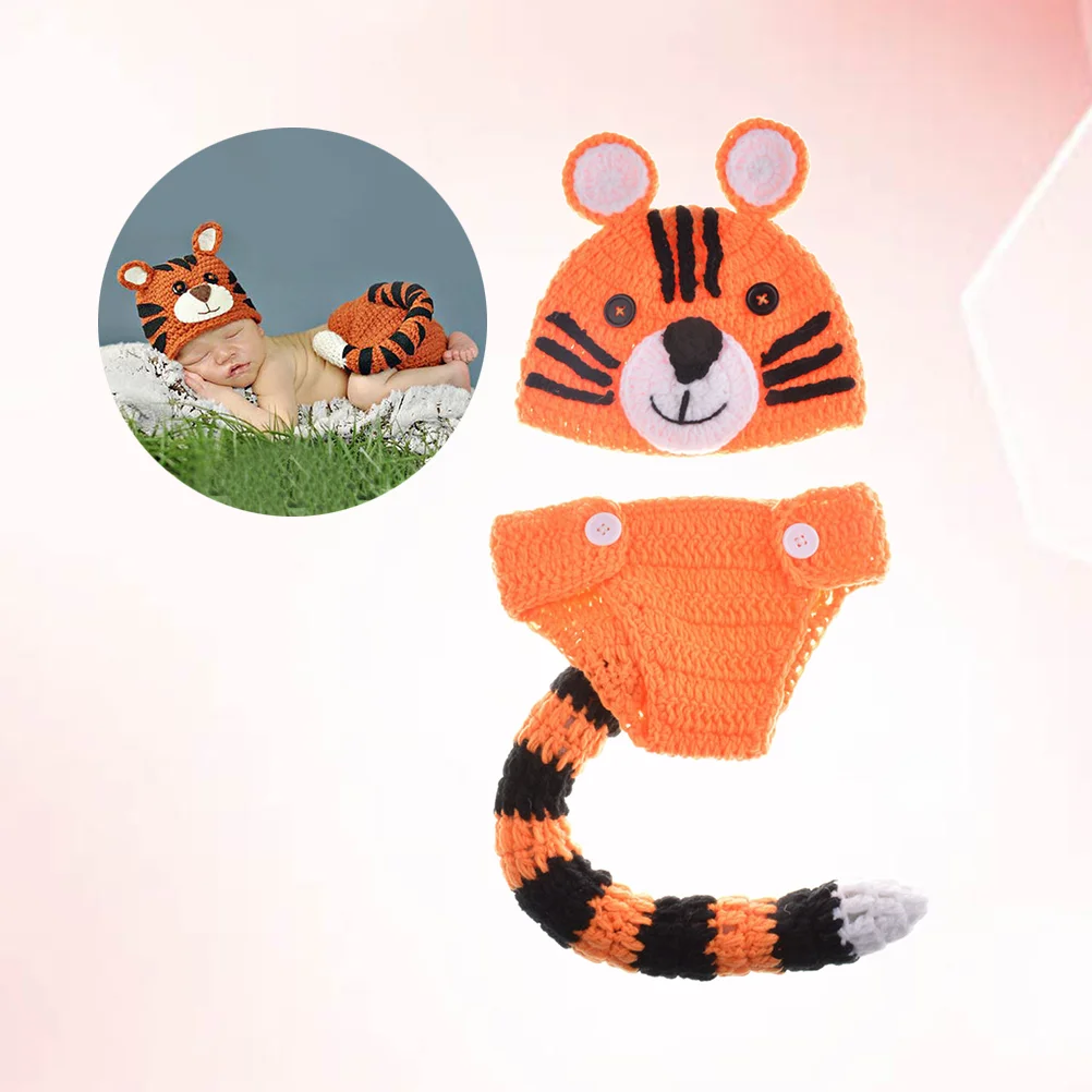 

Baby Hat Knitted Baby Tiger Design Hat and Long Tail Pants Costumes Outfits Newborn Photography Props