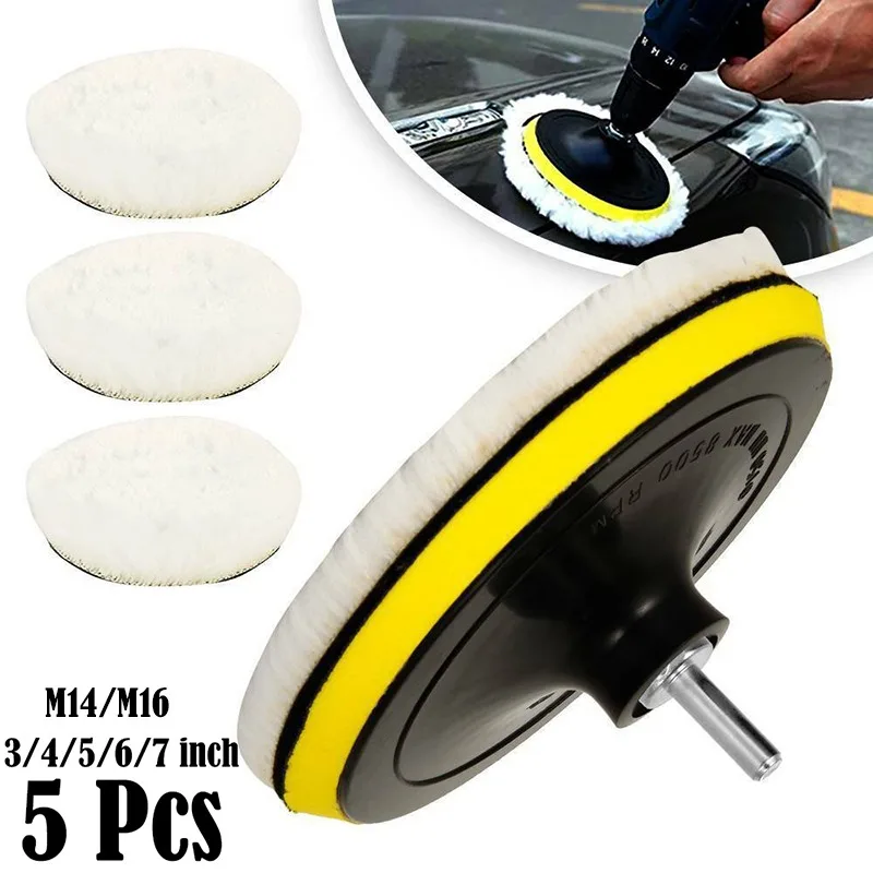 Kit de polissage 3/4/5/6/7 pouces  5 pièces  tampon éponge pour cire de voiture  roue en laine