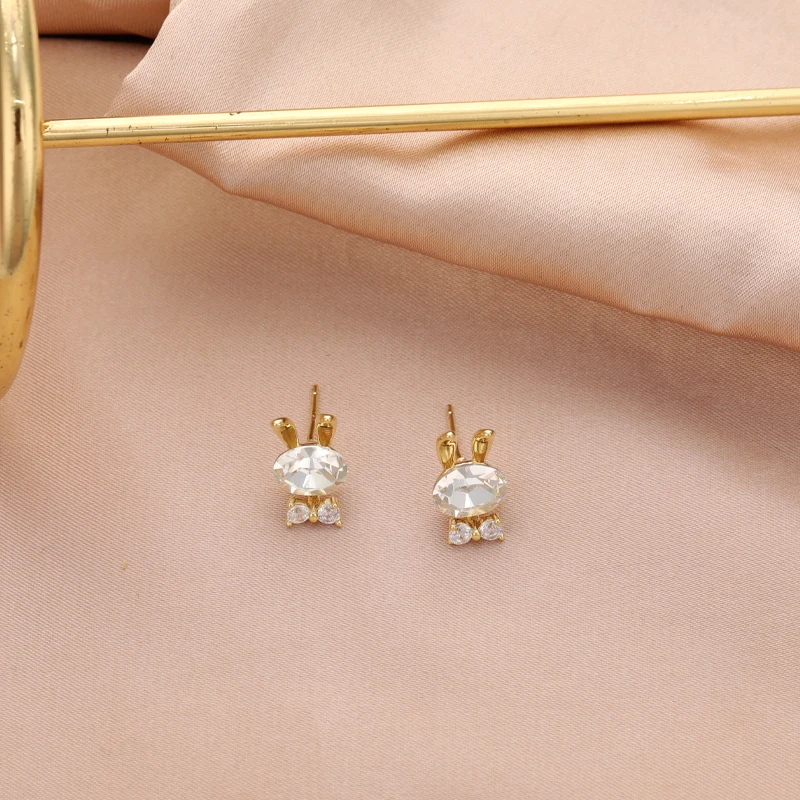 

New Women Fashion Jewelry 925 Silver Earring Girls Classic Shining Zircon Earrings 14K Plated Gold Lovely Crystal Ears Stud