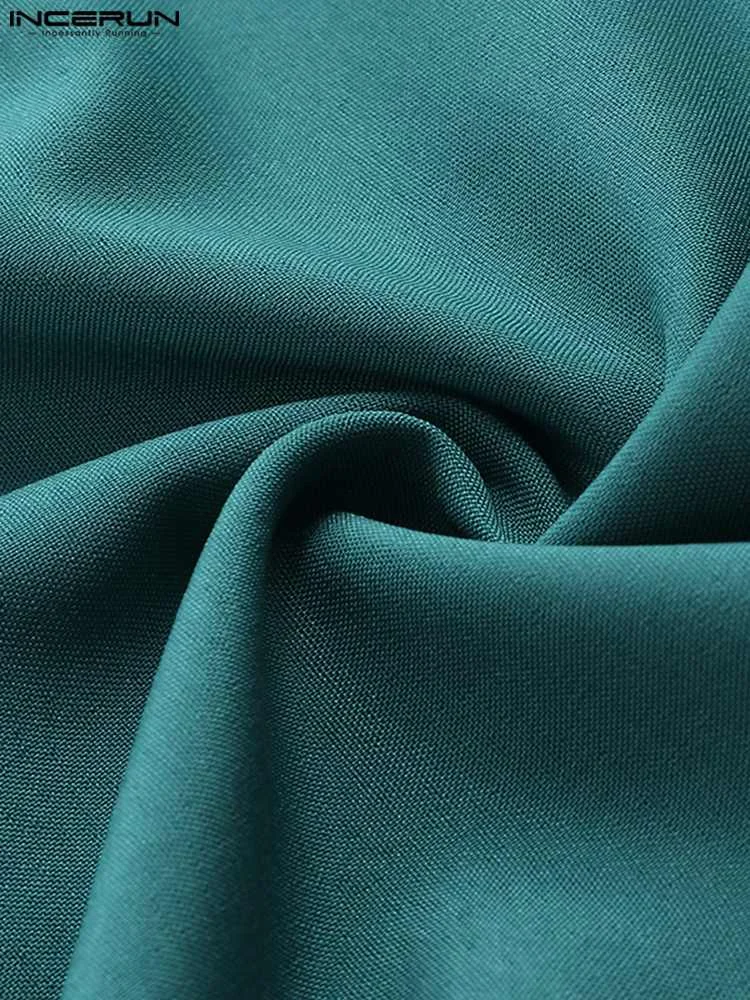 INCERUN Muslim Kaftan Style Men's Robe Half Sleeve Crew Pullover Solid Breathable Abaya Arab Hombre Lounge Gown Masculina Robes