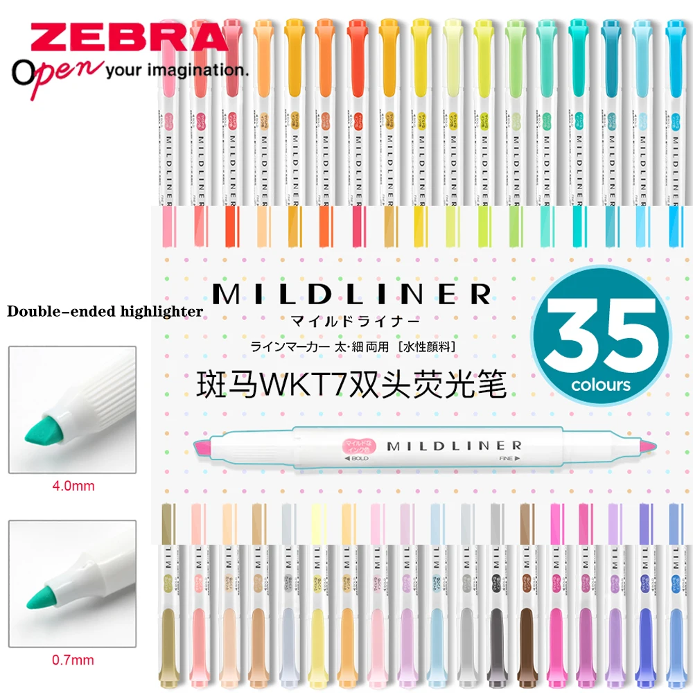 35Colors Japanese ZEBRA Highlighter WKT7 Thickness Double-head Marker Pen Graffiti Hand Account Art Stationery Student Wholesale