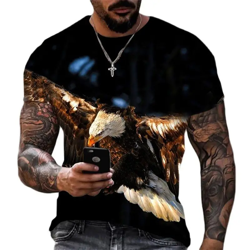 

Vantage Men 3d Eagle Print T-shirt Cool Pattern Summer New Hot Sell Top American Trend Street Short-sleeved Oversized Clothing