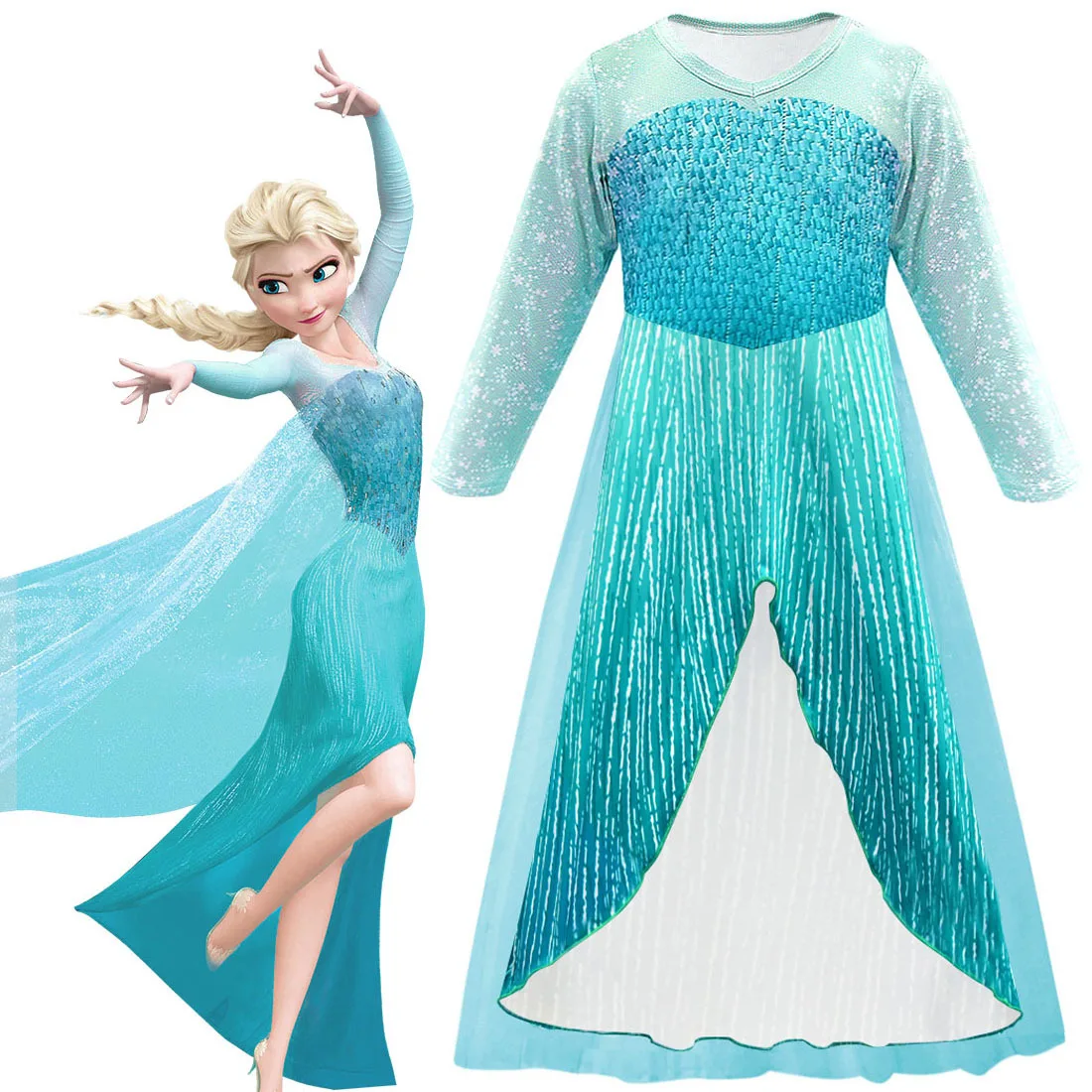 

Elsa Dress Girls Party Vestidos Cosplay Girl Clothing Anna Snow Queen Print Birthday Princess Dress Kids Costume 2022 New