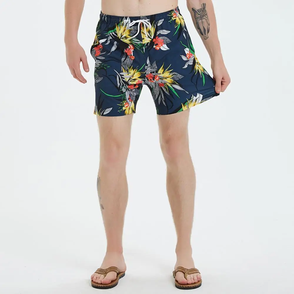 

Шорты мужские с цветочными листьями, быстросохнущие пляжные плавки с карманами на завязках, одежда для плавания, летние