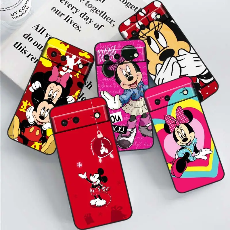 

Red Mickey Minnie mouse Phone Case For Google Pixel 8 7A 7 6 Pro 6A 5A 5 4 4A XL 5G Black Shell Soft TPU Cover Coque Capa