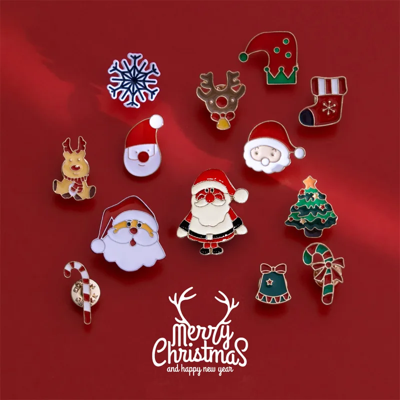 

New Christmas Enamel Pin Cute Christmas Tree Snowman Elk Socks Brooch Collar Badge Cartoon New Year Jewelry Gift for Friends