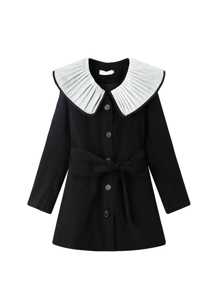 

Womens Sashes High Waist Dress Fashion Mini Blazer Dress Long Sleeve Peter Pan Collar Sweet Elegant Office Lady Single Breasted