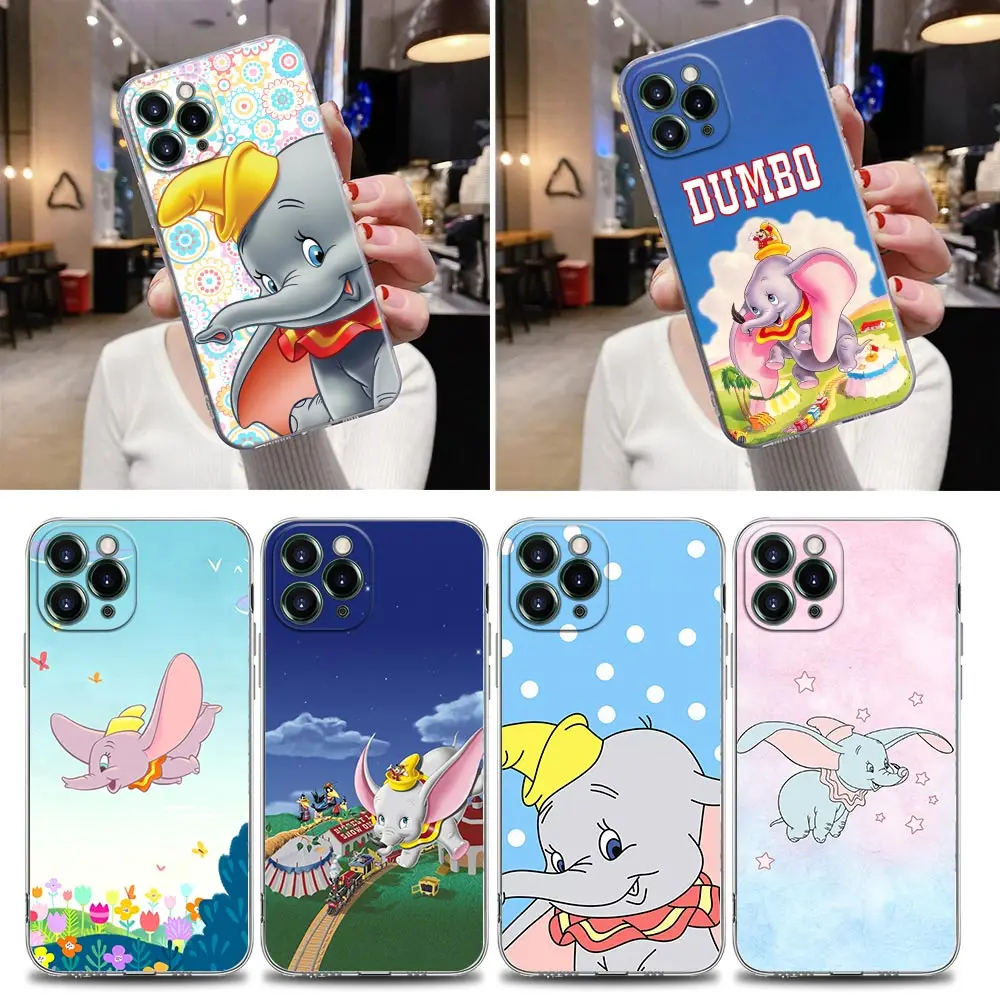

Cute Cartoon Dumbo Flying Elephant Clear Phone Case For iPhone 13 11 12 14 Pro Max X XS XR 7 8 14 Plus Case Silicone Coque Cover