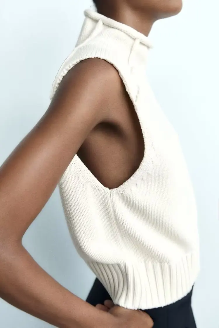 

Женский белый вязаный свитер базовый сплошной цвет водолазка жилет женская мода уличная женская пуловера 2023 осень-зима женская одежда ZA