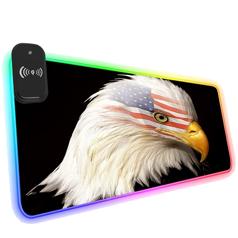 

Phone Wireless Charging RGB Mouse Pad LED Gaming Bald Eagle Computer Offices Keyboard Mat Pc Accessories Luminous Cool Game Mats