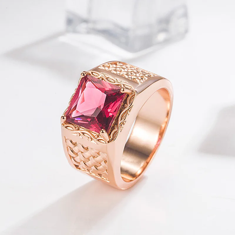 Купи HOYON Diamond Four-Claw Square Ruby Ring for Women 2022 Wedding Personality Rose Gold Color Red Gemstone Jewelry Dropshopping за 574 рублей в магазине AliExpress