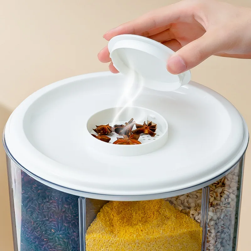 Вместительное зернистое ведро для риса с вращающимся отсеком