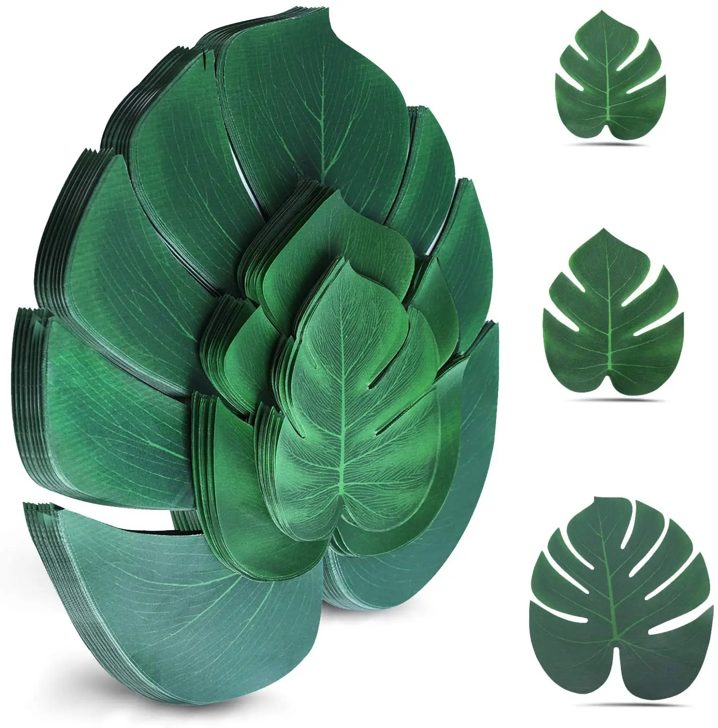 

Palm Leaves Artificial Tropical Monstera Plant 100Pcs Fake Leaves Safari Birthday Decorations,Jungle Theme Party Supplies