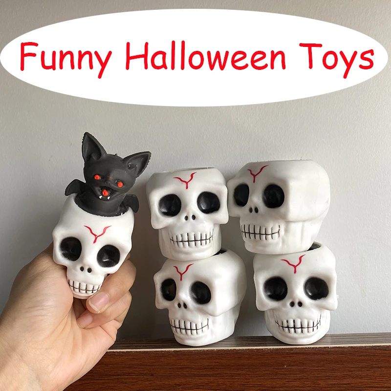 

New Selling Halloween Skull Toy Vent Extrude Bat Props Decompression Pinch Pinch Strange Tricky Squeeze Toy Kid Funny Adult Gift