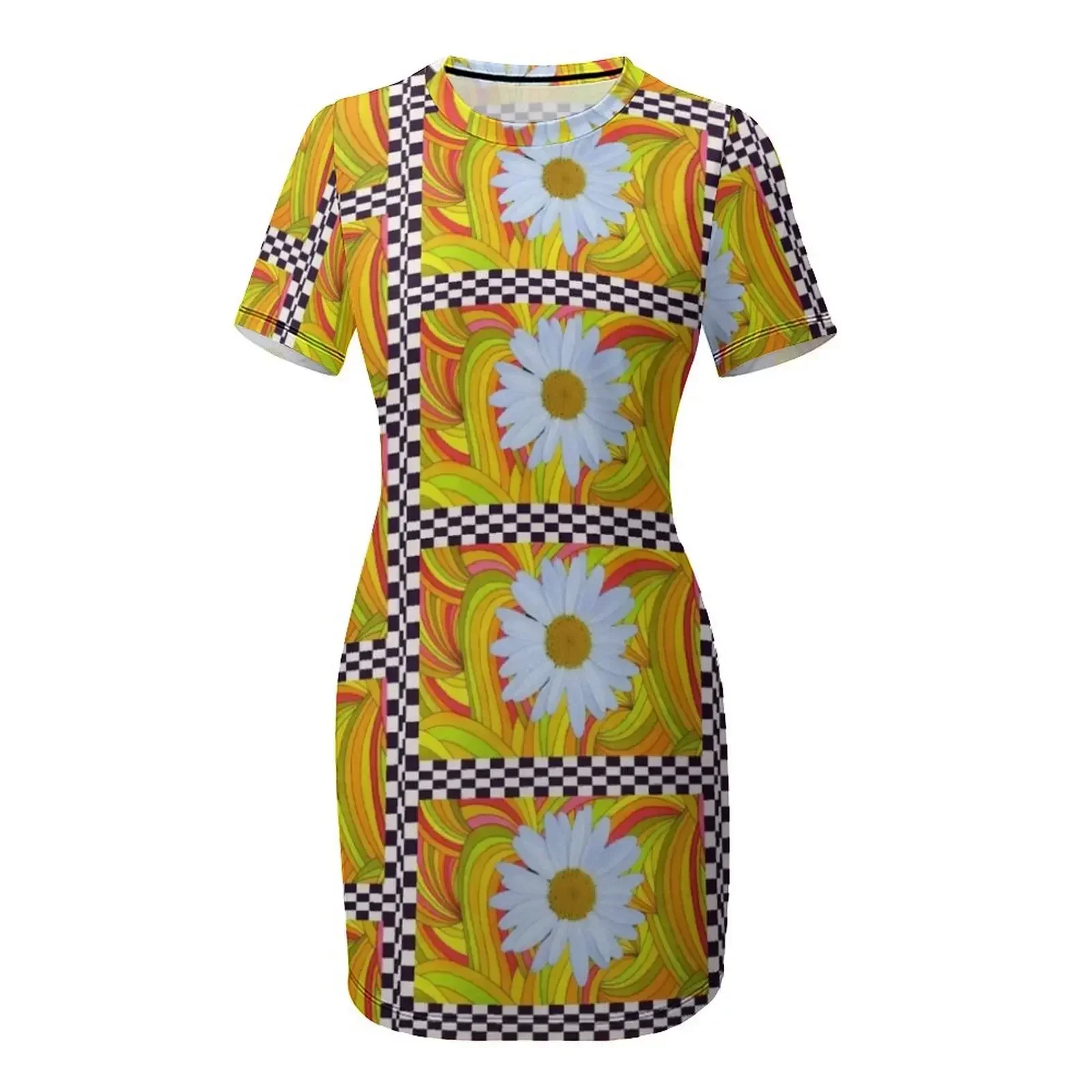 Фото Летнее женское платье Ediemagic Groovy Daisy с коротким рукавом и клетчатым узором, коллекция 2026, повседневное №4