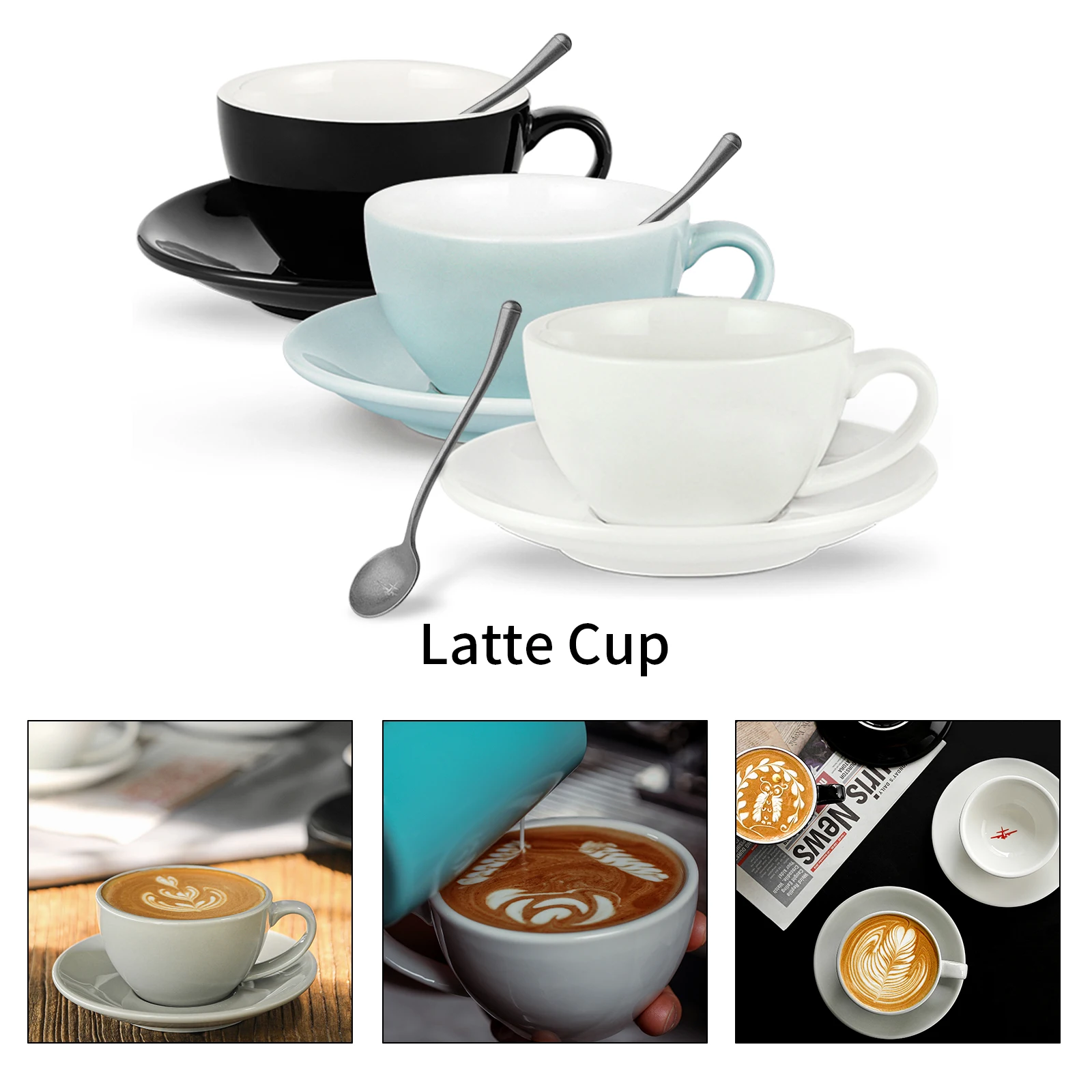 

MHW-3BOMBER Classic Latte Art Cups with Saucer & Coffee Spoons Set 280ml Tea Espresso Mugs Delicate Home Barista Tool Accessorie