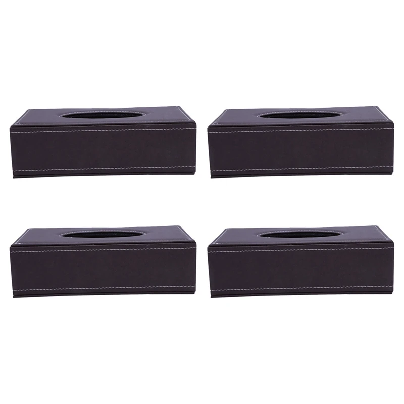 

4X Portable Leather Rectangular Tissue Cover Box Holders Case Pumping Paper Hotel Home Car Gift Brown