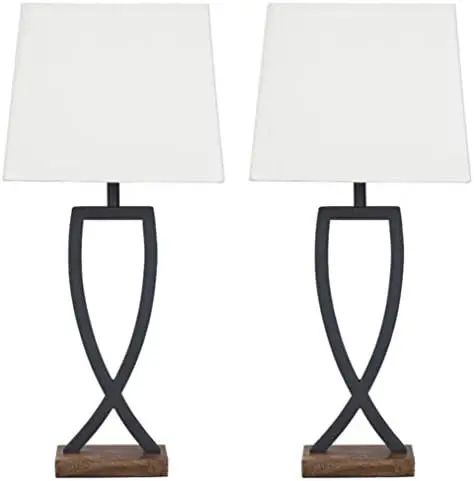 Metal Minimalist Table Lamp, 2 Count Lamps, Black & Brown