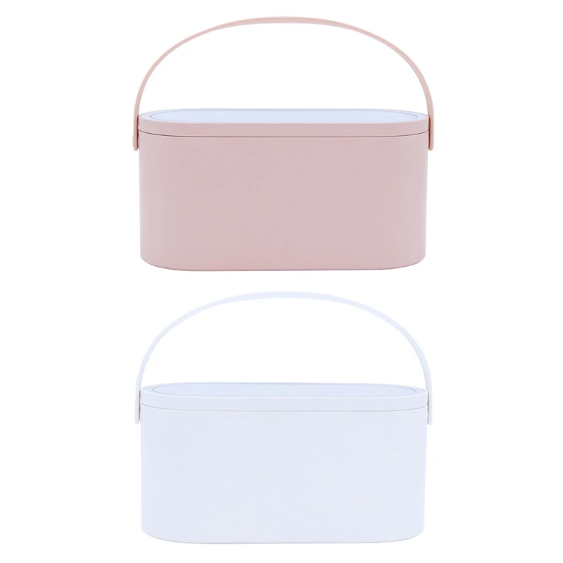 

Travel Portable Makeup Storage Box with LED Lighted Folding Mirror USB Recahargeable Cosmetic Carrying Case Jewelry Organizer