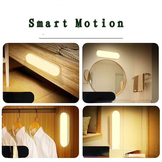 Smart Motion Sensor Cabinet Light Wireless LED Night USB Rechargeable Stair Lamp for Bedroom Kitchen Wardrobe 6