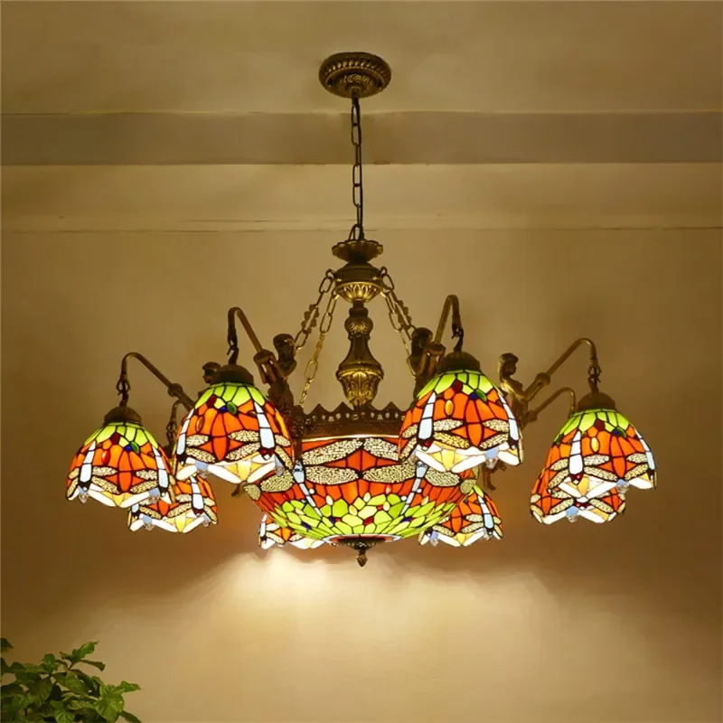 TINNY Tiffany European Living Room PendantLamp Vintage Creative Color Glass restaurant Bedroom Hotel Villa Chandelier Specifica