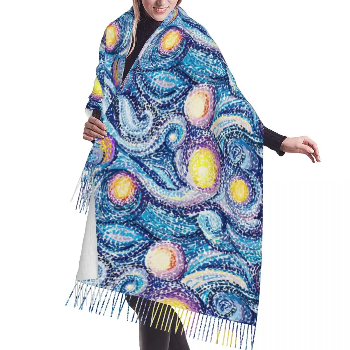 

Night Sky Stars Dots And Points Scarf Winter Long Large Tassel Scarves Soft Wrap Pashmina