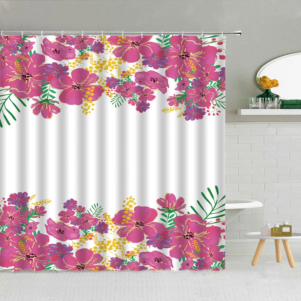 

Flower Blooming Rose Romantic Floral Art Fabric Bathroom Curtains Set Bathroom Set with Shower Curtain and Rugs