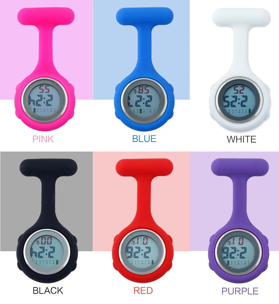 Silicone Digital Nurse Watch+Pen Holder Black Fob Pocket Doctor Clocks White Medical Lapel Brooch Clock Hospital Gift 2pcs