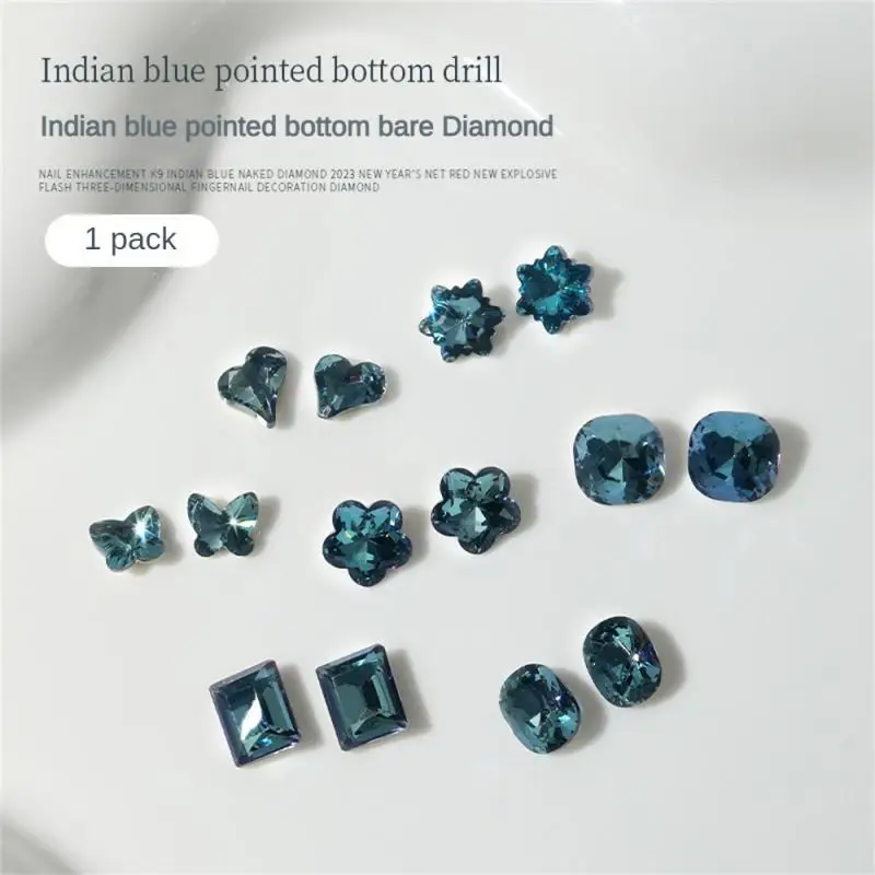 1pcs Nail Art Decoration Butterfly Flower Indian Blue K9 Crystal Nail Supplies 3d Diamond Rhinestone Gel Nail Polish Decor