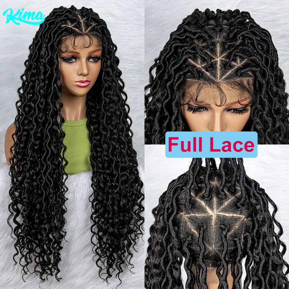 Synthetic Full Lace Wig Braided Wigs For Black Women Knotless Box Wig Braid Braiding Hair Water Wave Wavy Braids Wigs