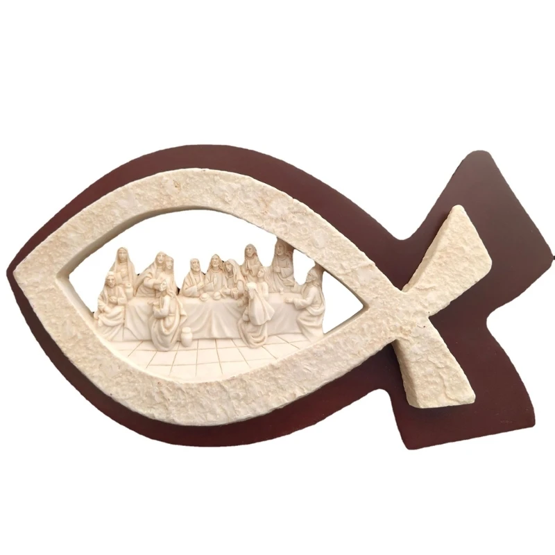 

831B Fish Shape Last Supper Scene Statue Home Party Background Accessory