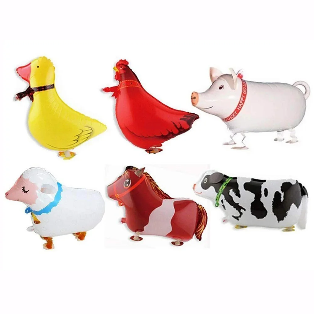 

6Pcs Walking Animal Balloons Farm Animal Balloon Birthday Party Baby Shower Decoration Pony Duck Rooster Cow Pig Sheep