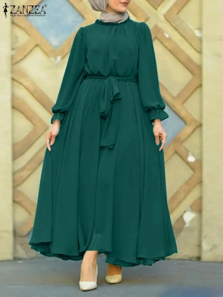 Платье ZANZEA женское с длинными рукавами, свободное кафтан с боковыми карманами, в мусульманском стиле, на пуговицах, для отдыха, в богемном ст...
