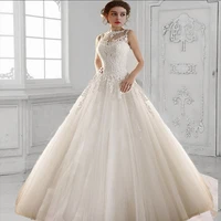 zj9036 new o neck a line wedding dress 2022 illusio through zipper button back bridal gown for women plus size