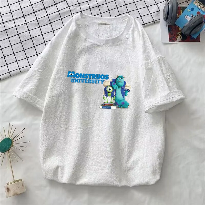 

Disney Monsters University Washed Cotton T Shirt Streetwear Short Sleeve Tshirts Men Women Summer Clothing T-shirt Tees Tops