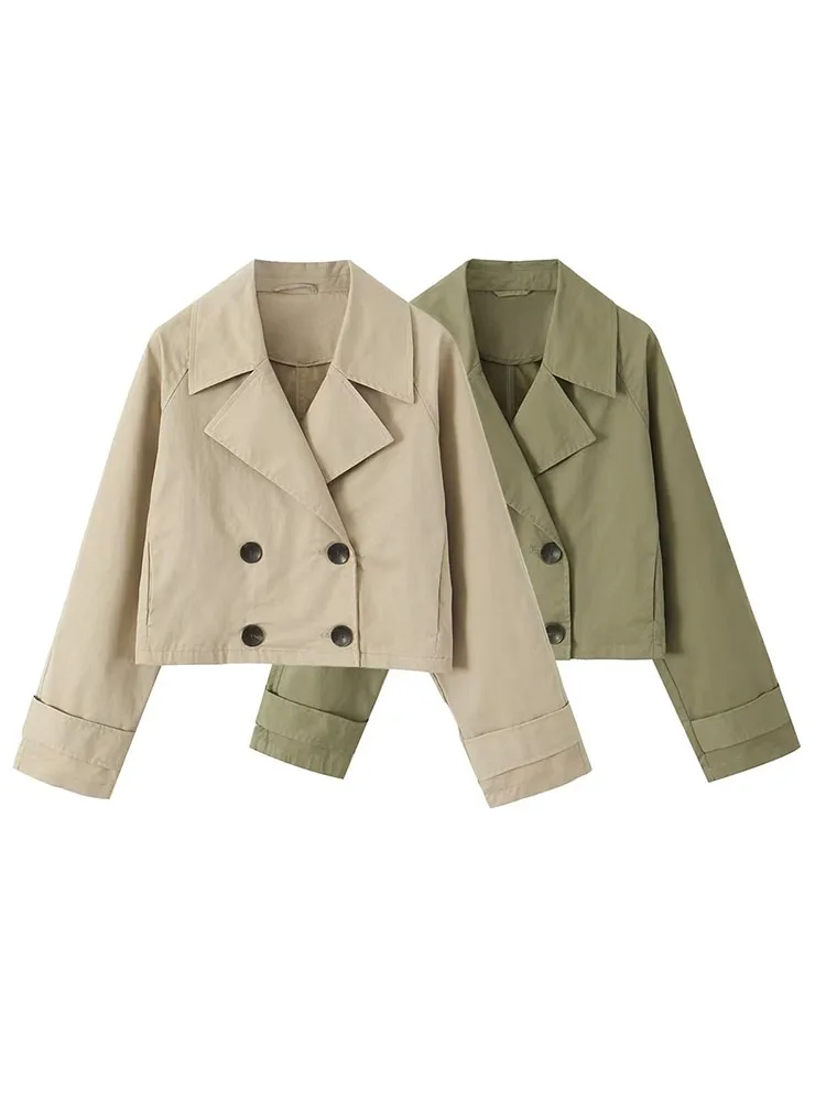 

PB&ZA Women New Summer Fashion Windbreaker Short Jacket Coat Vintage Long Sleeve Button Casual Chic Outerwear Chic Overshirt