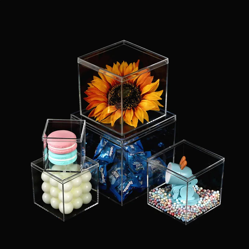 

Акриловые коробки для демонстрации, прозрачная пластиковая квадратная маленькая коробка с крышкой, контейнер для хранения конфет, таблето...