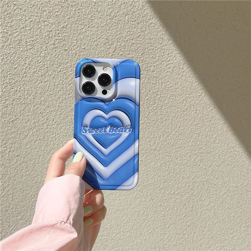 

Case for iPhone 14 Pro Max Silione Cute 3D Cream Booming Hearts Sweet Soft Phone Cases for iPhone 11 12 13 Pro Max Funda Cover