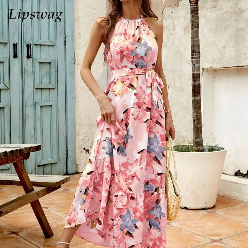 

Женское элегантное платье с рисунком, летнее Модное Длинное Платье с круглым вырезом, офисное женское весеннее повседневное пляжное платье с открытой спиной, платье