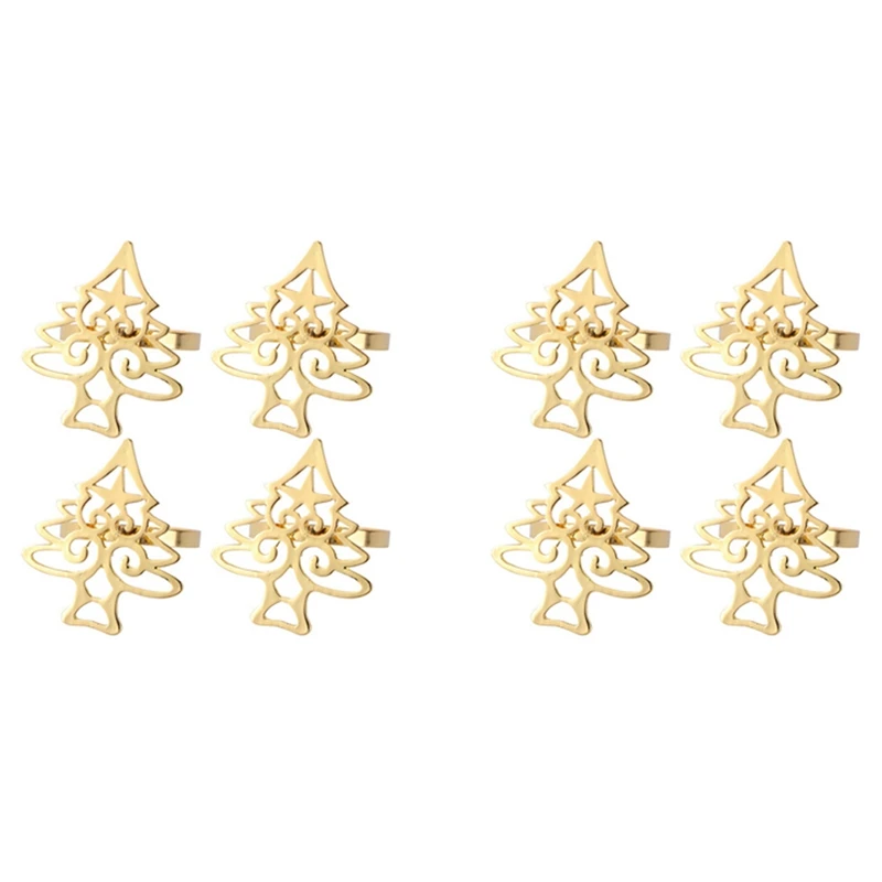 

8X кольца для салфеток в виде рождественской елки, Пряжка для салфеток, рождественские украшения для стола, держатели для салфеток, золотые с...