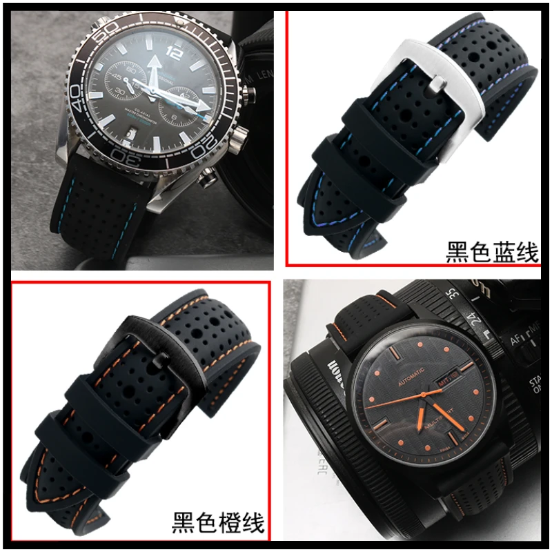 Фото Дышащий силиконовый ремешок для часов Casio Mido Huawei Citizen Tissot Seiko, резиновый ремешок для часов, мужской ремешок 18 мм, 20 мм, 22 мм, 24 мм №5