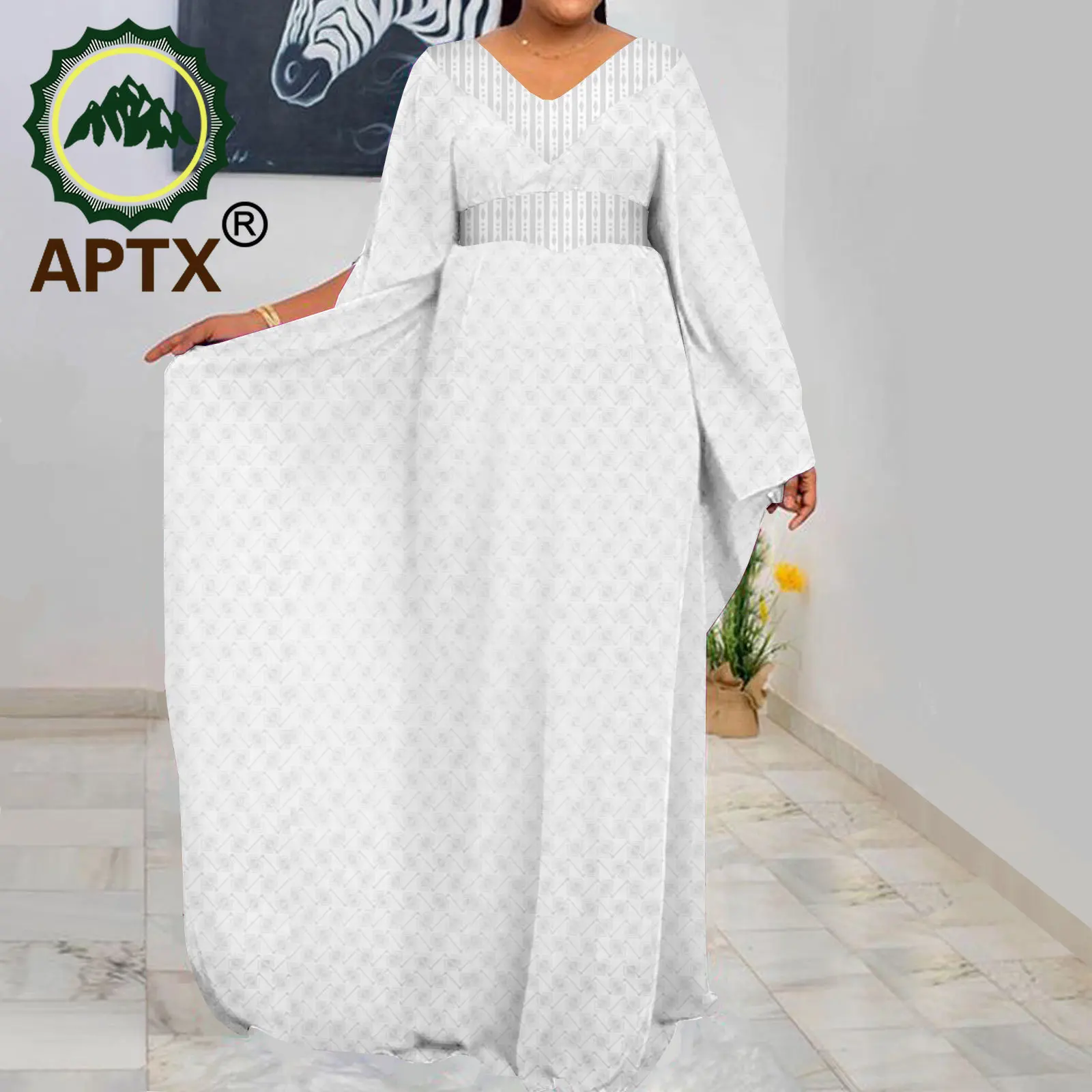APTX Muslim Abaya African Dresses for Women Full Sleeves V-neck Floor Length Casual Long Robe TA2325001