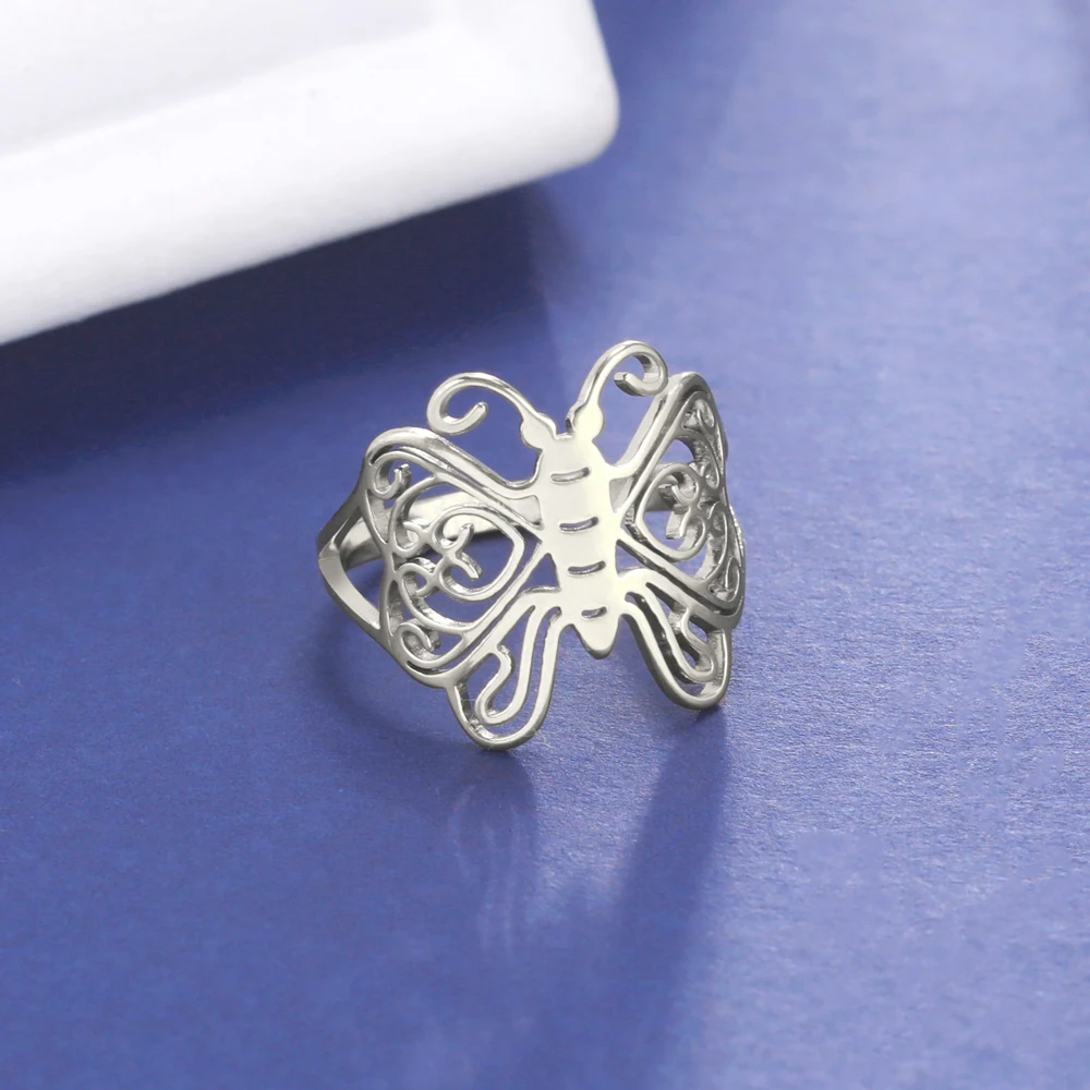 

COOLTIME Butterfly Rings for Women Stainless Steel Finger Rings Wholesale Aesthetic Jewlery Valentine's Day Gift