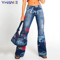 2022 womens letter print jeans y2k fashion letters wide leg pants mid waist jeans pantalones vaqueros mujer