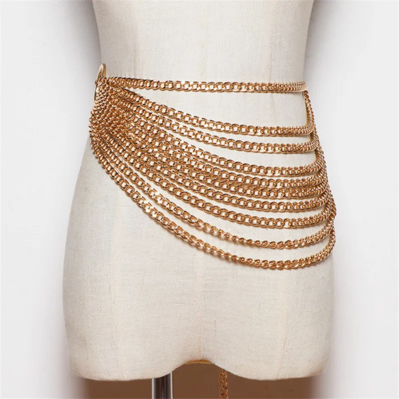 Metal Chain Split Joint Lrregular Long Belt Fashion Women Luxury Designer Waist Belt For Dresses Decorative Belts